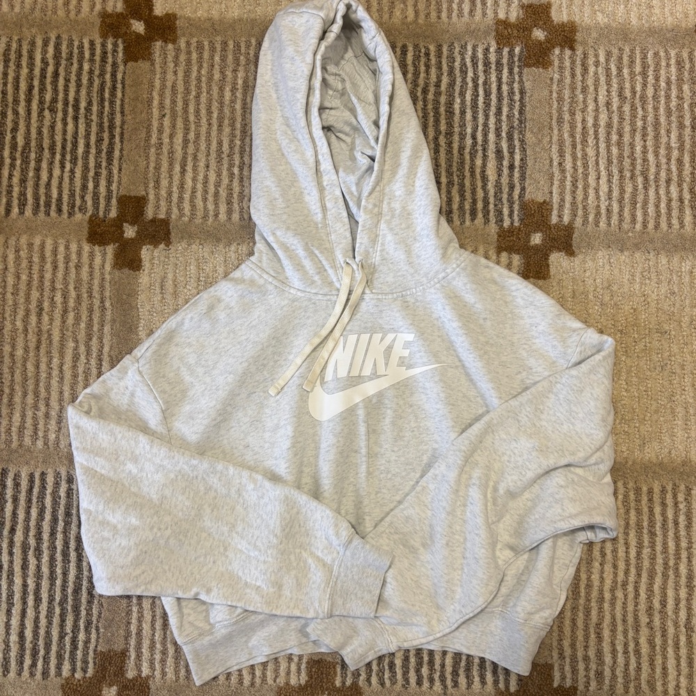 Nike logo cropped hoodie in Light Gray, sz small.